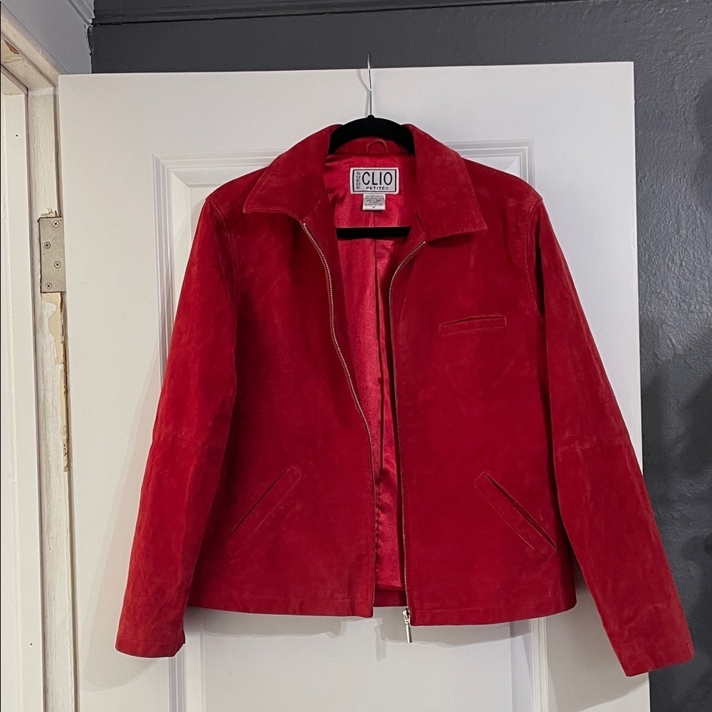 Clio Petites Cherry Red Suede Leather Jacket Size 12